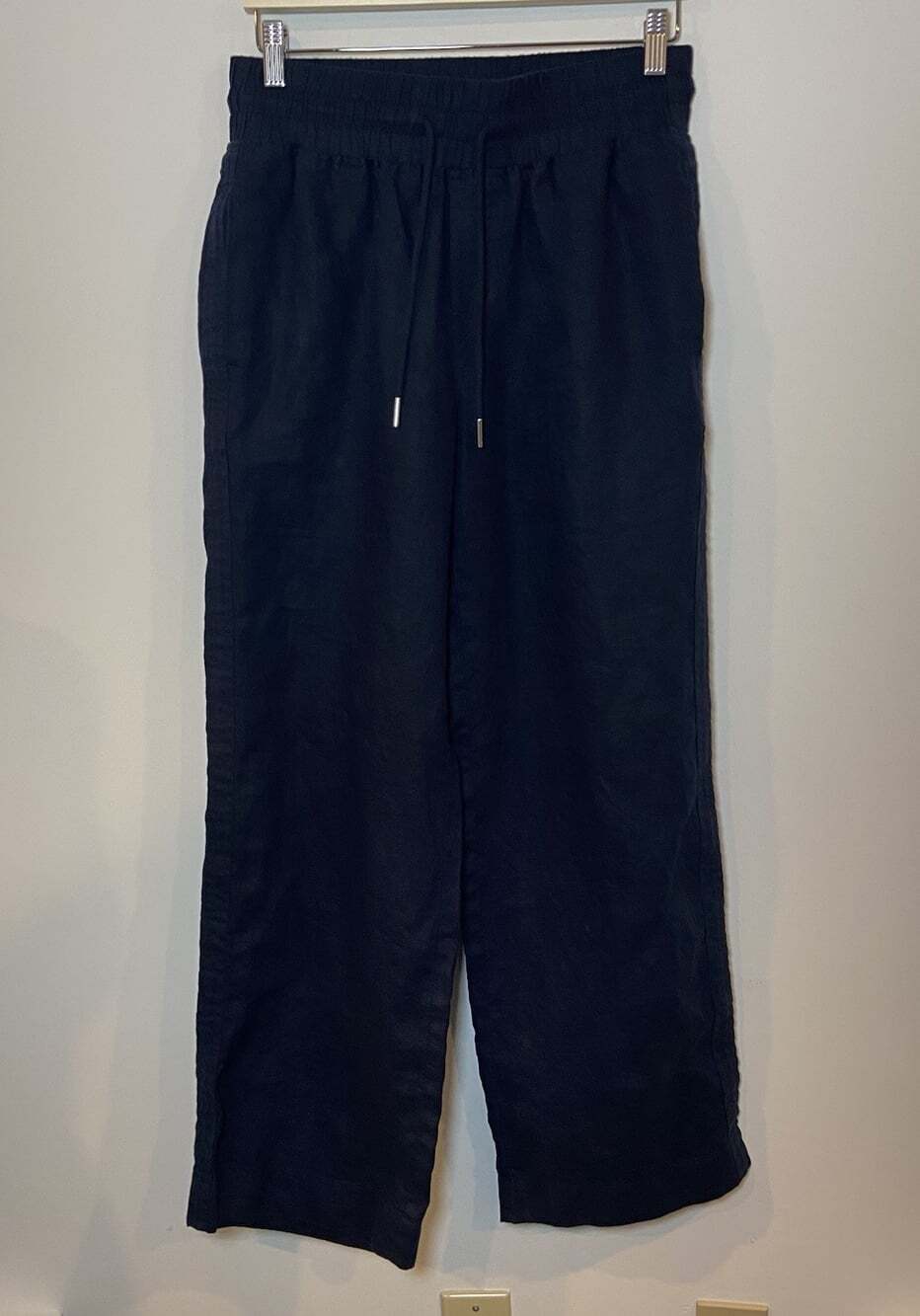 Quince European 100% Linen Tapered Ankle Pants Pull On Navy Blue Medium M